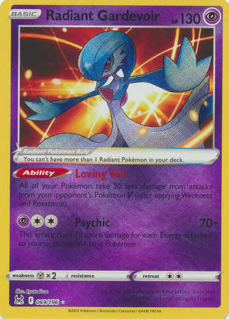 Pokemon Trading Card Game - Radiant Gardevoir - 069/196 - Radiant Rare Sword & Shield: Lost Origin