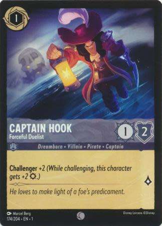 Disney Lorcana Trading Card Game - Captain Hook - Forceful Duelist - 174/204 - Common The First Chap