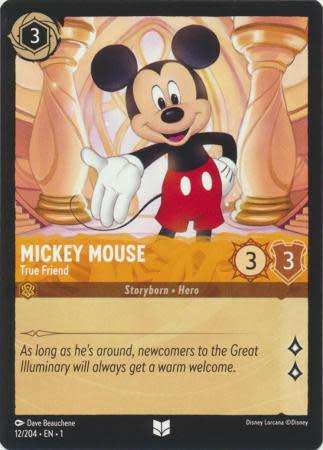 Disney Lorcana Trading Card Game - Mickey Mouse - True Friend - 12/204 - Uncommon The First Chapter