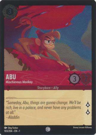 Disney Lorcana Trading Card Game - Abu - Mischievous Monkey - 103/204 - Common Cold Foil The First C