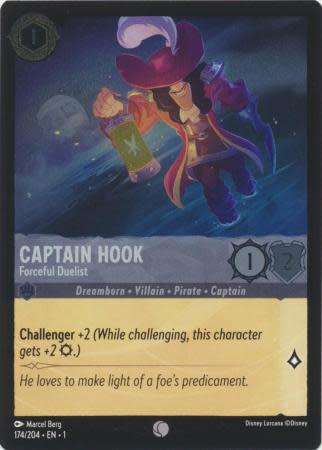 Disney Lorcana Trading Card Game - Captain Hook - Forceful Duelist - 174/204 - Common Cold Foil The