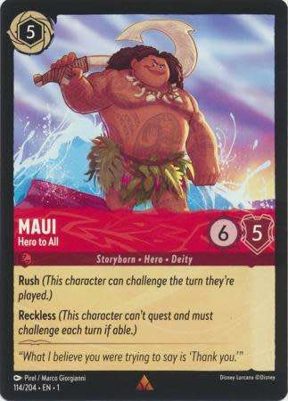 Disney Lorcana Trading Card Game - Maui - Hero to All - 114/204 - Rare The First Chapter