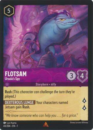 Disney Lorcana Trading Card Game - Flotsam - Ursula's Spy - 43/204 - Rare The First Chapter