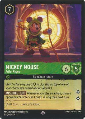 Disney Lorcana Trading Card Game - Mickey Mouse - Artful Rogue - 88/204 - Super Rare The First Chapt