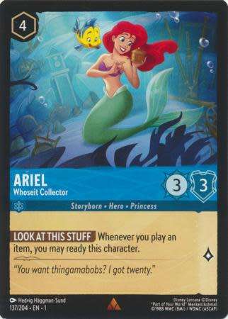 Disney Lorcana Trading Card Game - Ariel - Whoseit Collector - 137/204 - Rare The First Chapter