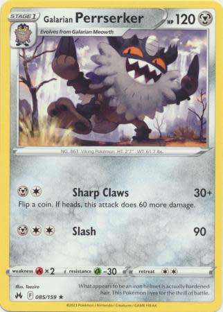 Pokemon Trading Card Game - Galarian Perrserker - 085/159 - Rare Crown Zenith