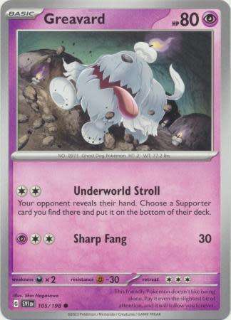 Pokemon Trading Card Game - Greavard - 105/198 - Common Scarlet & Violet (Base Set)