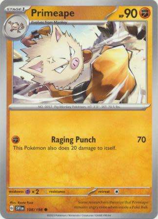 Pokemon Trading Card Game - Primeape - 108/198 - Common Scarlet & Violet (Base Set)