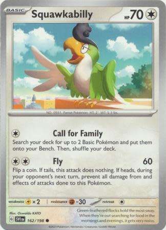 Pokemon Trading Card Game - Squawkabilly - 162/198 - Common Scarlet & Violet (Base Set)