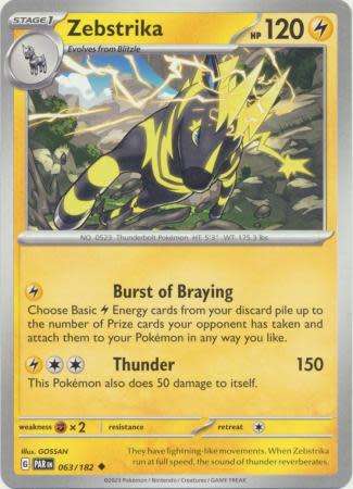 Pokemon Trading Card Game - Zebstrika - 063/182 - Uncommon Scarlet & Violet: Paradox Rift