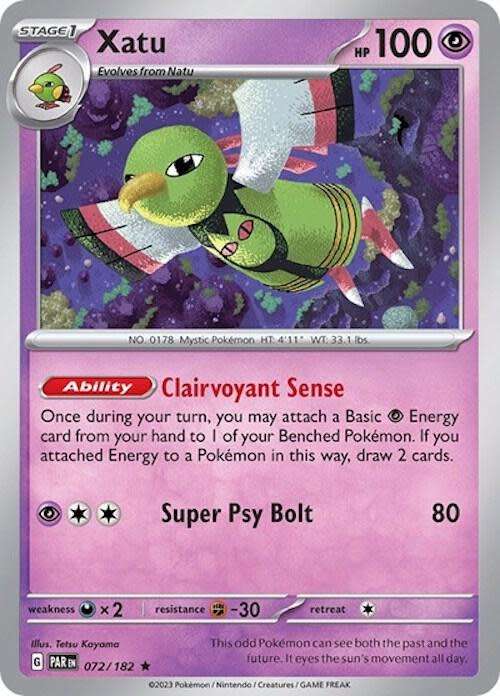 Pokemon Trading Card Game - Xatu - 072/182 (Non-Holo) Rare Scarlet & Violet: Paradox Rift