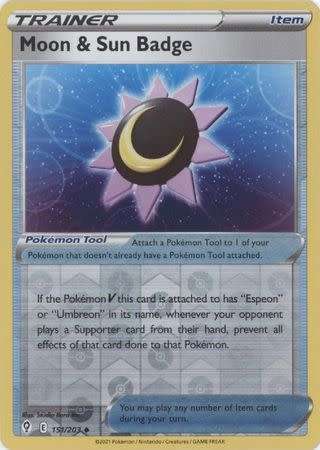 Pokemon Trading Card Game - Moon & Sun Badge - 151/203 - Uncommon Reverse Holo Sword & Shield: Evolv