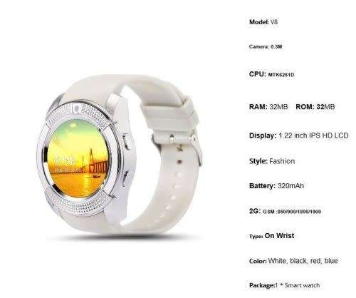 V8 Smart Watch - Black and grey