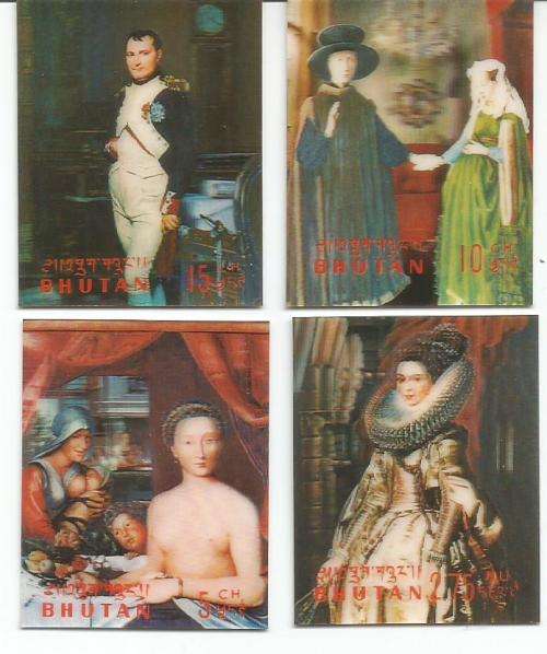 3 dimentional stamps Bhutan- old paintings