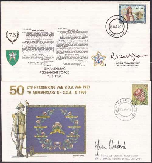 RSA - 2 X ARMY COVERS, 50TH ANNI OF S.S.B & PERMANENT FORCE - BOTH SIGNED!!!!!
