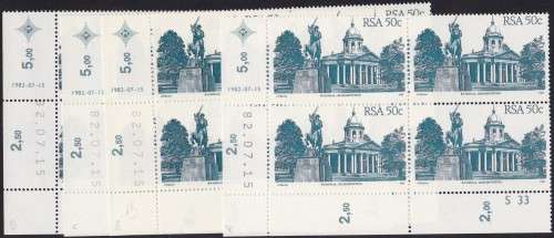 RSA - 4TH DEF ISSUE, ARCHITECTURE, 4 X 50c CONTROLS S33 (A & B & C & D PANES) - ALL FINE U/M!!!!!