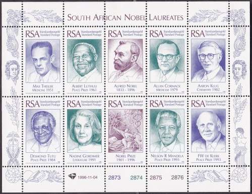 RSA - SOUTH AFRICAN NOBEL LAUREATES, FULL SHEET - U/M!!!!!