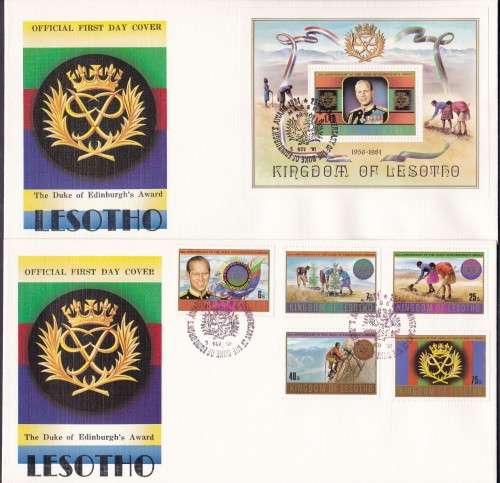 LESOTHO - THE DUKE OF EDINBURGH'S AWARD, 2 X OFFICIAL FDC'S, 1 WITH MINISHEET - BOTH FAIR!!!!!