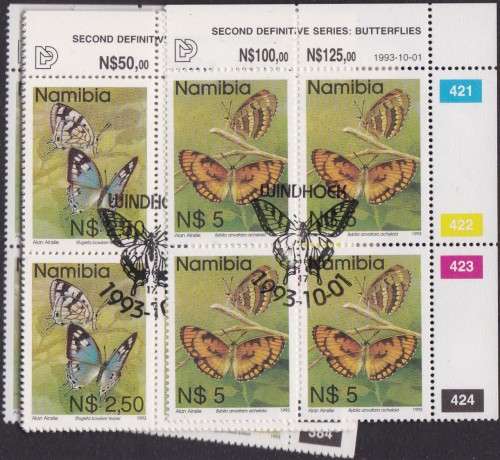 NAMIBIA - BUTTERFLIES OF NAMIBIA, SET OF 13 CONTROL BLOCKS TO 5 DOLLARS - FINE CTO SET!!!!!