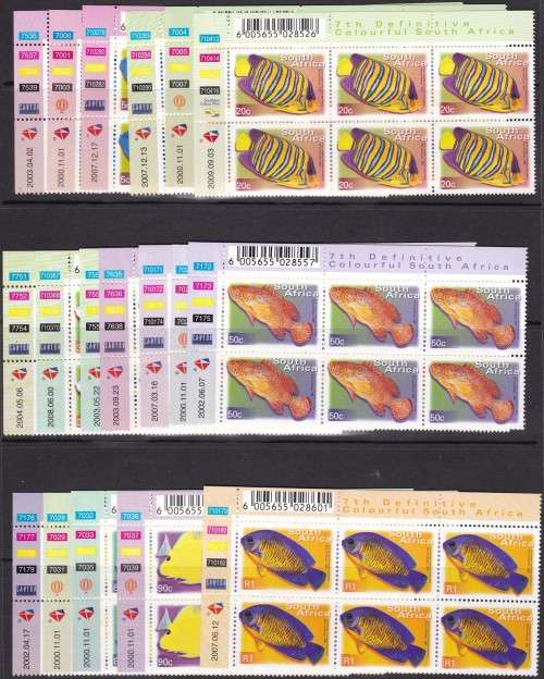 RSA - 7TH DEF ISSUE:FISH, 18 X ASSORTED CONTROL BLOCKS TO R1, ALL DIFFERENT DATES - ALL FINE U/M!!!!