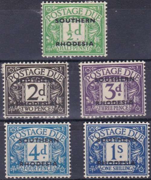 SOUTHERN RHODESIA - 5 X ASSORTED POSTAGE DUE SINGLES TO 1 SHILLING, FINE M/M (1/=U/M) - CV:R240!!!!!