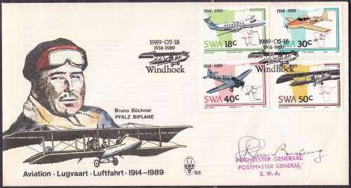 SWA - 75TH ANNI OF AVIATION IN SWA, FDC NO.65 - SIGNED BY THE POSTMASTER GENERAL OF SWA!!!!!