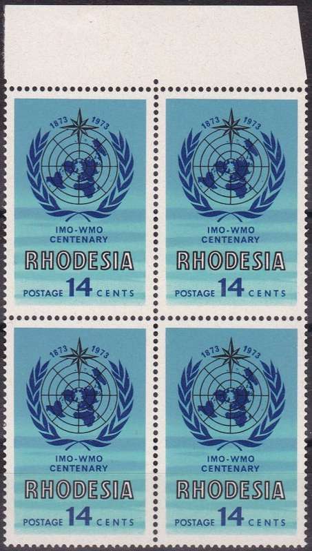 RHODESIA - IMO-WMO CENTENARY, 14c BLOCK OF 4, VARIETY=JOINED LEAVES - U/M!!!!!