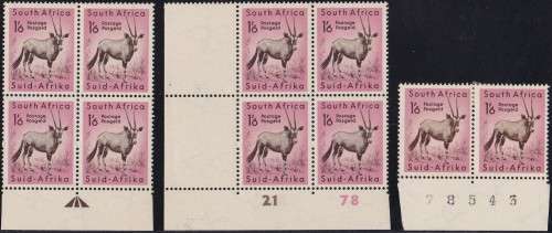 UNION SA - 1954 ANIMAL DEF, 1/6 CONTROL BLOCK & ARROW BLOCK & SHEET NUMBER PAIR - FINE U/M & M/M!!!!