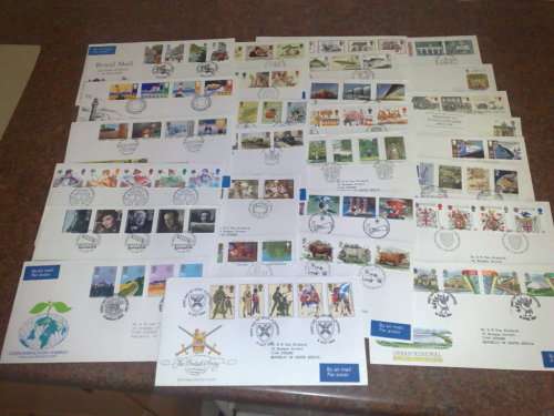GB-LOT OF 28 FDC TO CLEAR-1983-1986-AS USED SETS THESE CV OVER R1500-ODD CREASE ETC