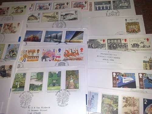 GB-LOT OF 28 FDC TO CLEAR-1983-1986-AS USED SETS THESE CV OVER R1500-ODD CREASE ETC