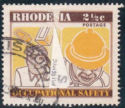 RHODESIA - OCCUPATIONAL SAFETY, 2&1/2c SINGLE, VARIETY=MISSING S & SHADES - USED:UNLISTED!!!!!
