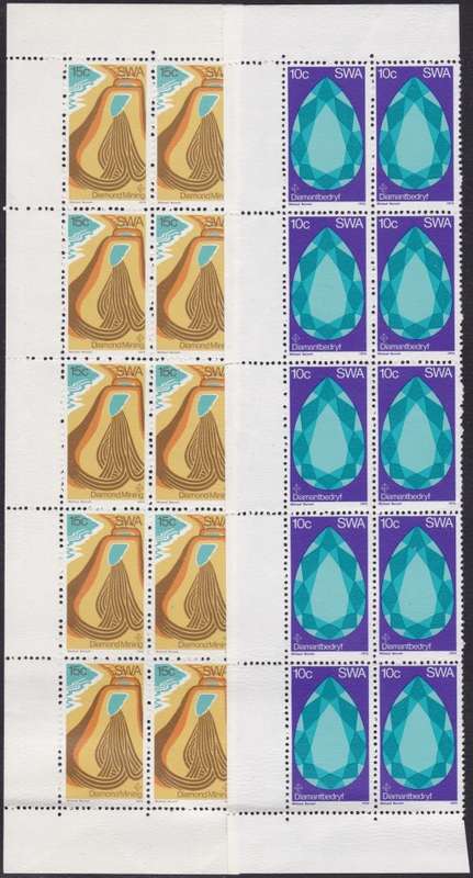 SWA - DIAMOND MINING, SET OF 2 U/M MARGINAL BLOCKS OF 10 STAMPS - CV:R1100!!!!!