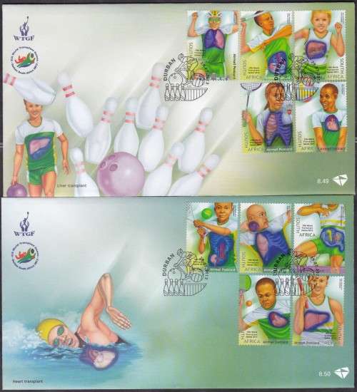 RSA - WORLD TRANSPLANT GAMES, FDC SET 8.49 & 8.50 - HIGH FACE VALUE SET=R71.50!!!!!