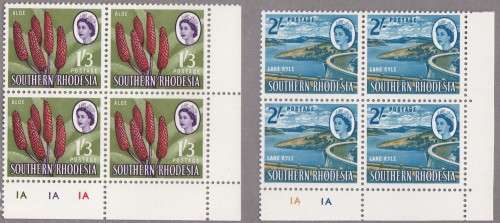 SOUTHERN RHODESIA - QE2 DEF ISSUE, 1/3 & 2/ CONTROL BLOCKS OF 4 (A PANES), BOTH FINE U/M - SCARCE!!!