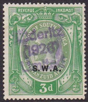 SWA - KGV SINGLE, 3D REVENUE WITH 'S.W.A.' OVERPRINTED - FINE USED & SCARCE!!!!!