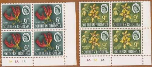 SOUTHERN RHODESIA - 1964 QE2 DEF ISSUE, 6D & 9D CONTROL BLOCK 1A, FINE U/M - NOT COMMON!!!!!