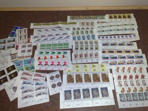 ISRAEL-50 ASSORTED STRIPS AND BLOCKS-ALL WITH TABS-HIGH FACE VALUE LOT-ALL UM