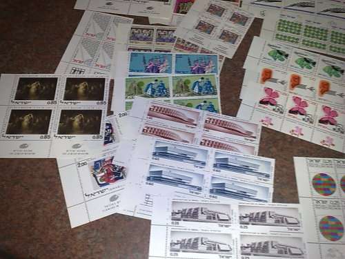 ISRAEL-50 ASSORTED STRIPS AND BLOCKS-ALL WITH TABS-HIGH FACE VALUE LOT-ALL UM