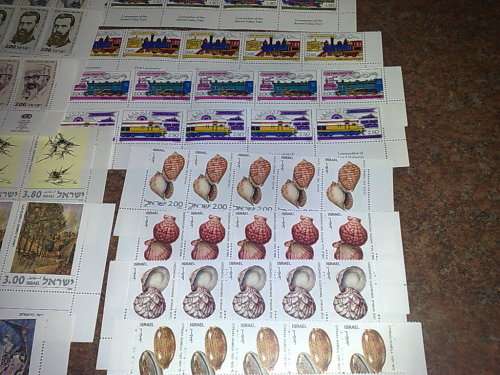 ISRAEL-50 ASSORTED STRIPS AND BLOCKS-ALL WITH TABS-HIGH FACE VALUE LOT-ALL UM