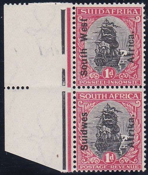 SWA - LONDON 1D OVERPRINT, WITH BROKEN LINE IN THE MARGIN - U/M MARGINAL PAIR!!!!!
