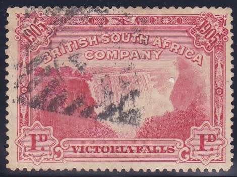 BSAC RHODESIA - LARGE VICTORIA FALLS, 1D SINGLE WITH 'BARRED DIAMOND 1' POST MARK - USED!!!!!
