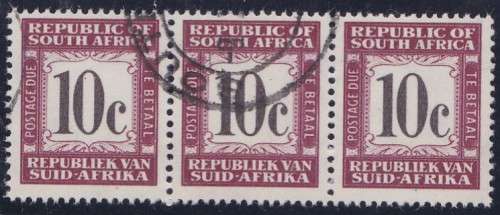 RSA - 1961 POSTAGE DUES, 10c USED STRIP OF 3 - CV:R390!!!!!