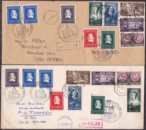 UNION SA - VAN RIEBEECK KLM, 2 X FLIGHT COVERS - BOTH FAIR!!!!!