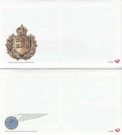 RSA-SA AIRWAYS 75TH ANN-SET OF 2 UNSERVICED FDC-FINE AND CLEAN