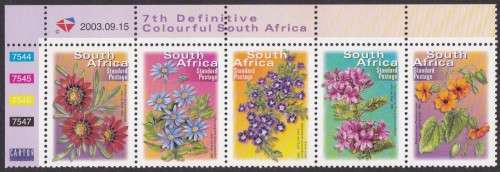 RSA - 7TH DEF ISSUE:FLOWERS, STANDARD POST CONTROL STRIP OF 5, DATED:2003/09/15 - FINE U/M!!!!!