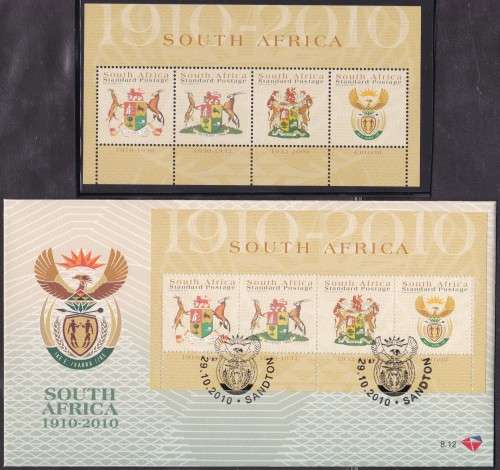 RSA - 100 YEARS UNION SA (1910-2010), FDC 8.12 WITH U/M MINISHEET - FINE!!!!!