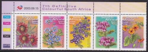 RSA - 7TH DEF ISSUE:FLOWERS, STANDARD POST CONTROL STRIP OF 5, DATED:2003/09/15 - FINE U/M!!!!!