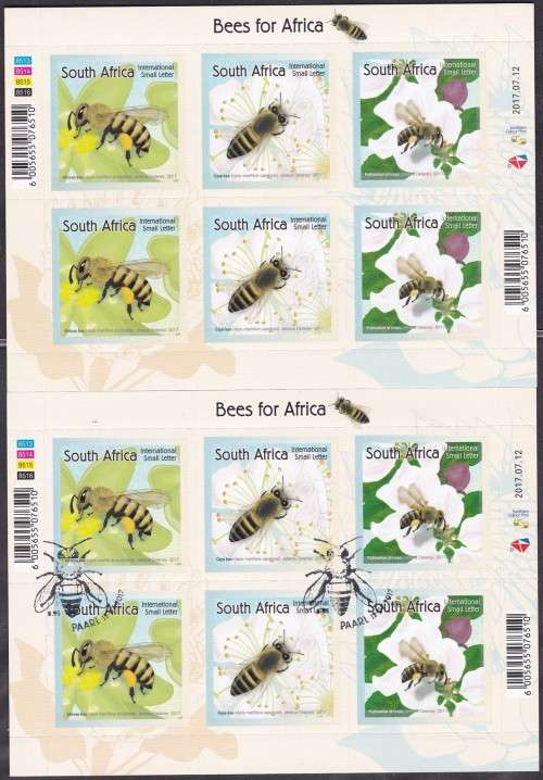 RSA - BEES FOR AFRICA, 2 X FULL SHEETS, 1 X U/M (SELF-ADHESIVE) & 1 X CTO - BOTH FINE!!!!!