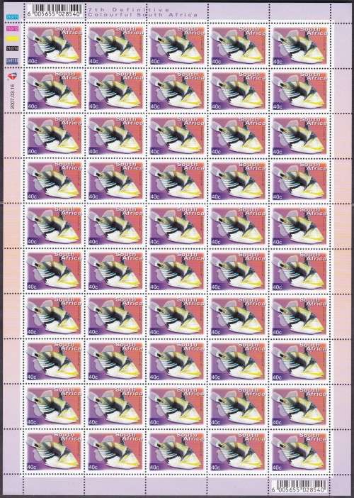 RSA - 7TH DEF ISSUE: FISH, 40c FULL SHEET OF 50 STAMPS, DATED: 2007/03/16 - FINE U/M!!!!!