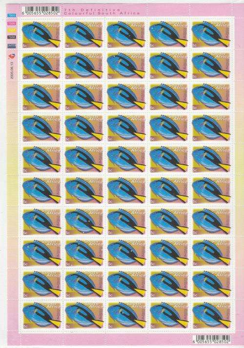 RSA-7TH DEF-5c FISH-2X FULL SHEETS OF 50 STAMPS-2007-06-12 AND 2005-06-13-BOTH FINE UM